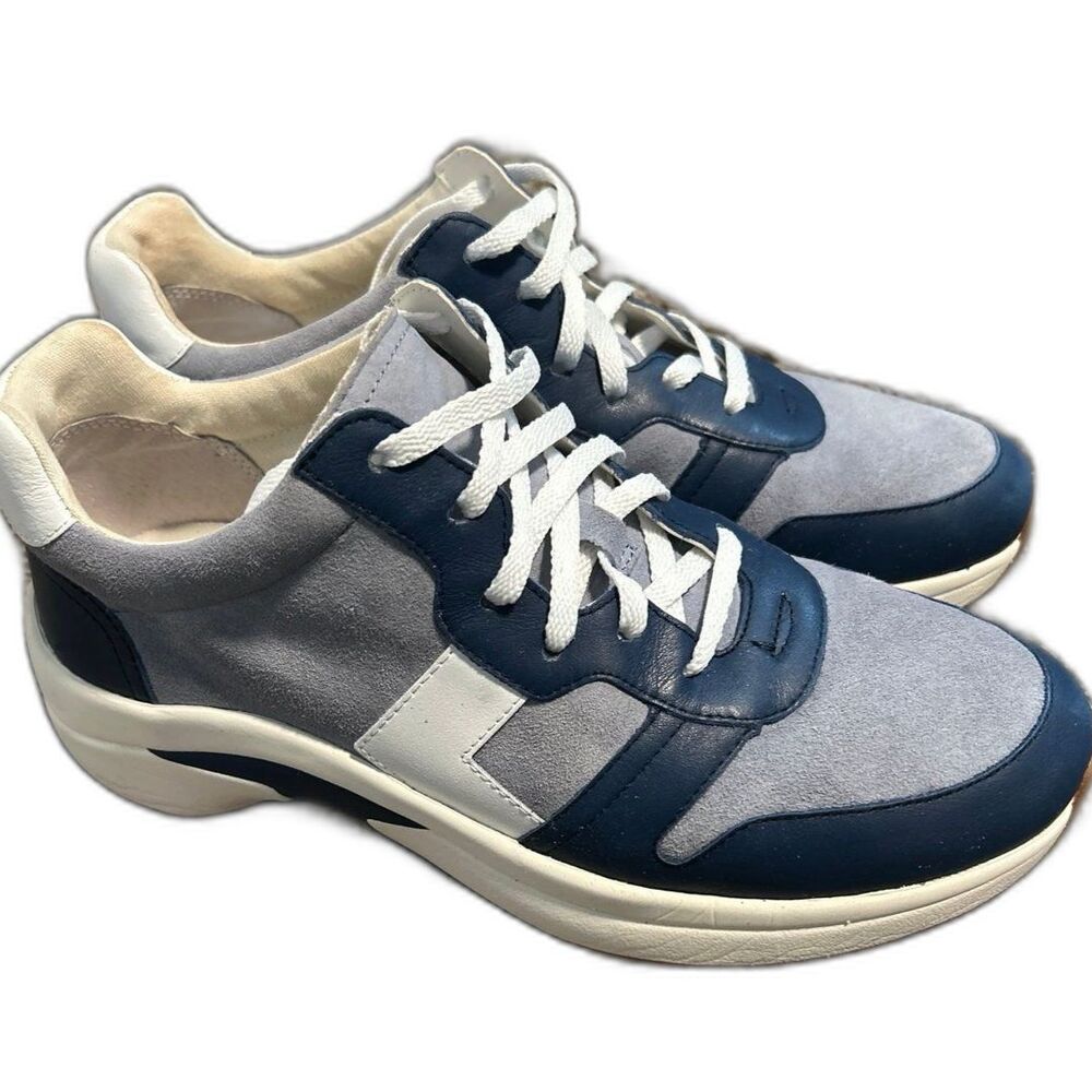 Lauren Ralph Lauren Leather and Suede Blue White Rylee Chunky Sneaker Womens 8